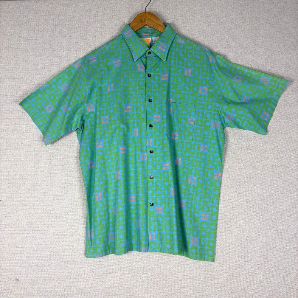 Vtg 80s Surf Gear Button Up Mens M Cotton Short Sleeve Made in USA Retro Skater